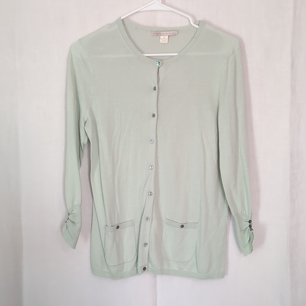 Belford Mint Green Pima Cotton Buttoned Cardigan Size Small